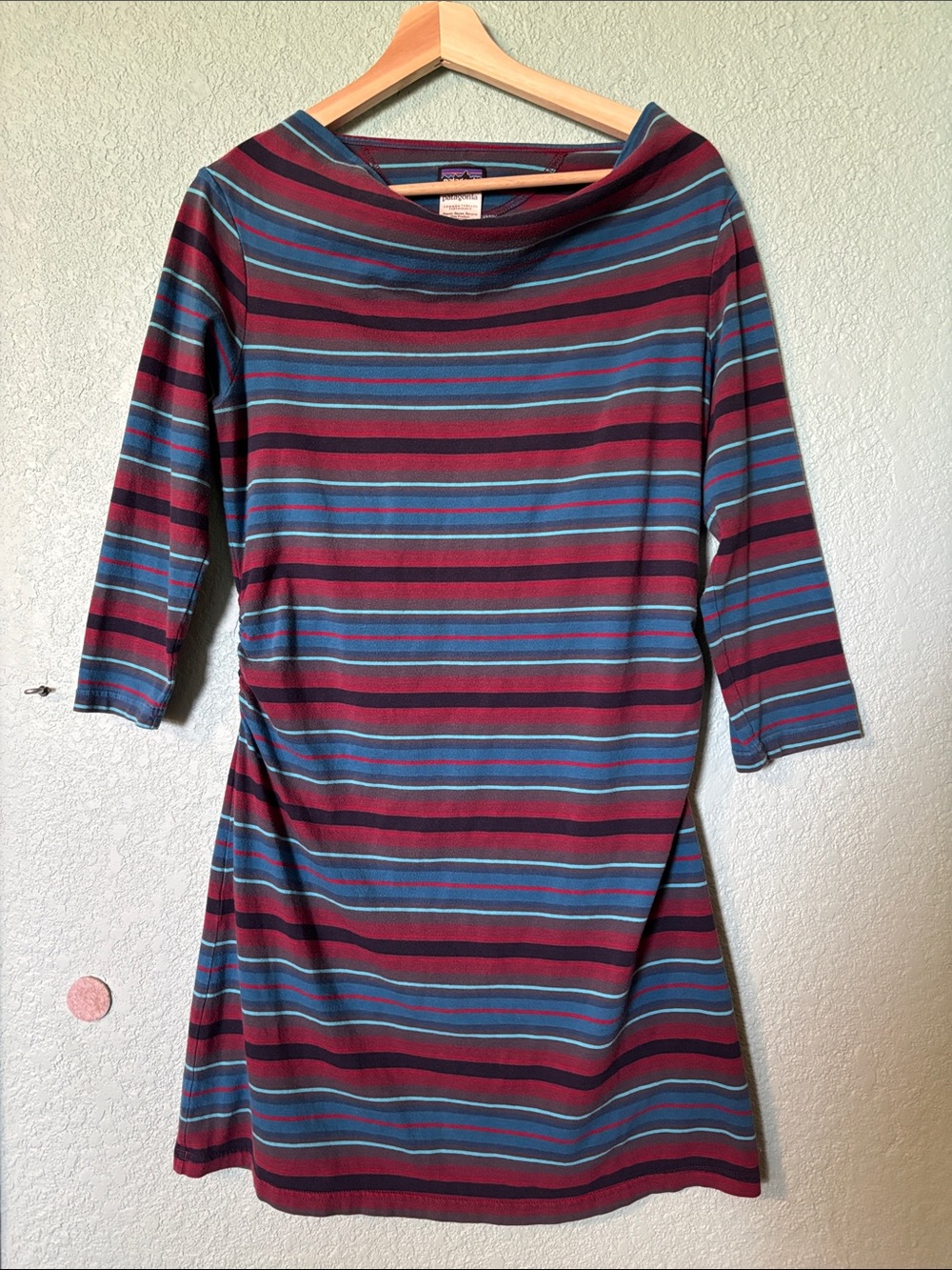 Patagonia Striped Boatneck Dress in Burgundy, Teal & Navy, Women’s M - good